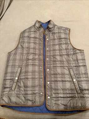 Tommy Bahama Reversible Quilted Vest - Gray Plaid with Blue Lining